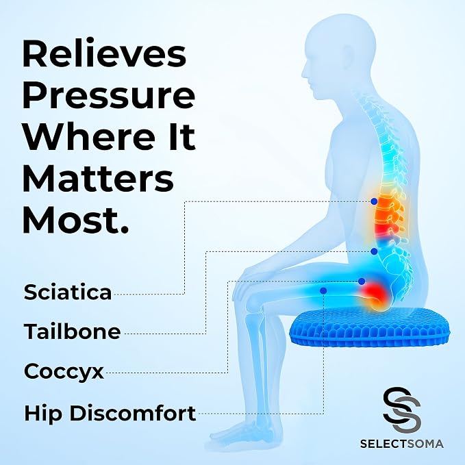 Gel Seat Cushion for Long Sitting, Pressure Relief for Sciatica, Tailbone, Coccyx & Back Pain, Office Chair, Wheelchair, Car & Truck – Standard Size Blue Gel - Image 4