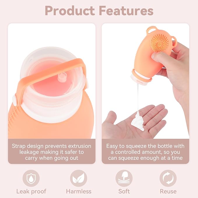 12PC Silicone Travel Bottles Set for Toiletries, TSA Approved Travel Bottles Leak-Proof Travel Size Toiletries,Multi-functional Travel Bottles with Face Wash Bath Hair Wash Silicone Massage - Image 4