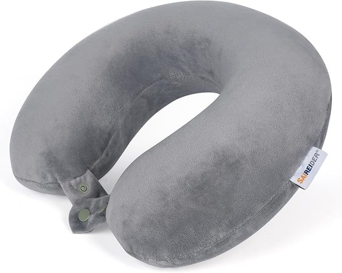 SAIREIDER Travel Pillows for Sleeping Airplane 100% Pure Memory Foam Neck Pillow for Airplanes Washable Cover(Grey) by SAIREIDER