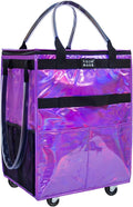 Reusable Grocery Bag with Wheels, Medium Glitter Purple Rolling Tote by TOJNMAKE