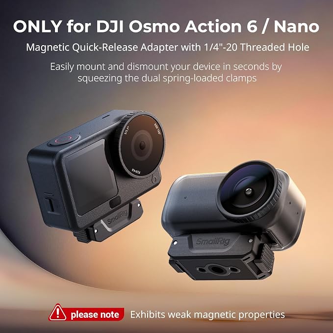 SmallRig Action 6 / Nano Magnetic Quick-Release Adapter Mount for DJI Osmo Action 6 / Osmo Nano, 2 PCS with 1/4"-20 Threaded Hole for Tripod/Selfie Stick | 2 PCS with 1/4"-20 Threaded Hole for Tripod / Selfie Stick - 5779B - Image 4