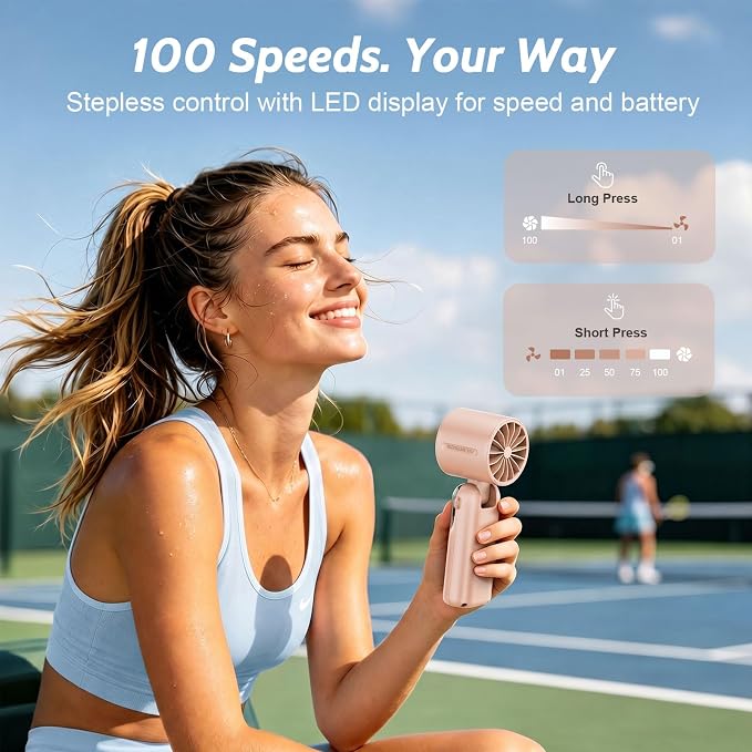 5000mAh Portable Handheld Fan, USB-C Rechargeable Mini Fan with 100 Speeds | LED Display, Strong Airflow,12H Runtime, 3 in 1 Hand Fan for Travel, Outdoor, Beach, Cruise, Concerts, Gifts for Women - Image 5