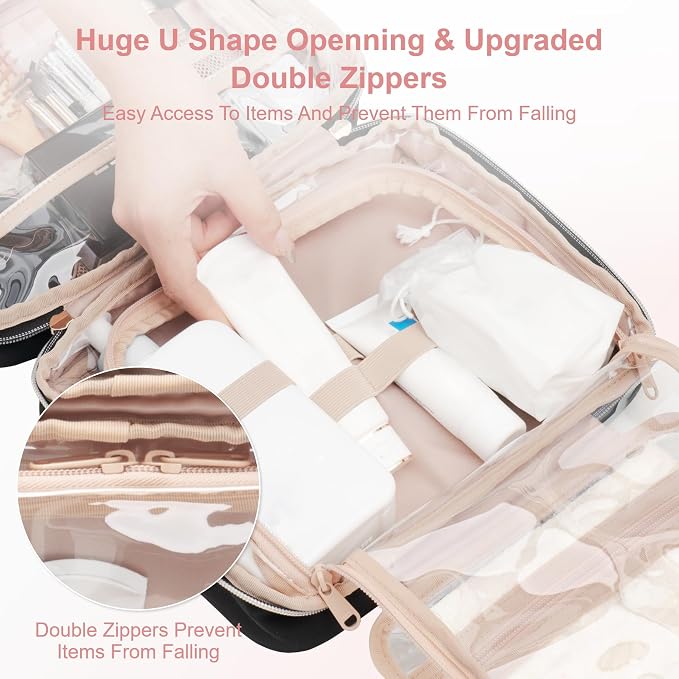 Everfun Travel Toiletry Bag with Hanging Hook and Leakproof Wet/Dry Compartments, Large Capacity Makeup Cosmetic Organizer for Women, 11x7.75x4.5 Inch, Pink - Image 5