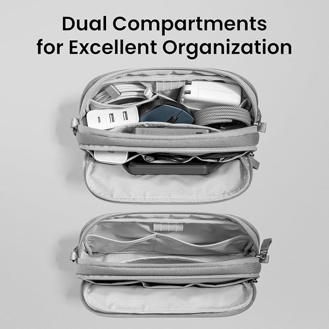 tomtoc Electronic Organizer Travel Case, Dual Compartment Tech Organization | Water Resistant Cable Pouch Storage Bag for Charger, Cord, Phone, Hard Drive, Power Bank, Accessories Travel Essentials - Image 2
