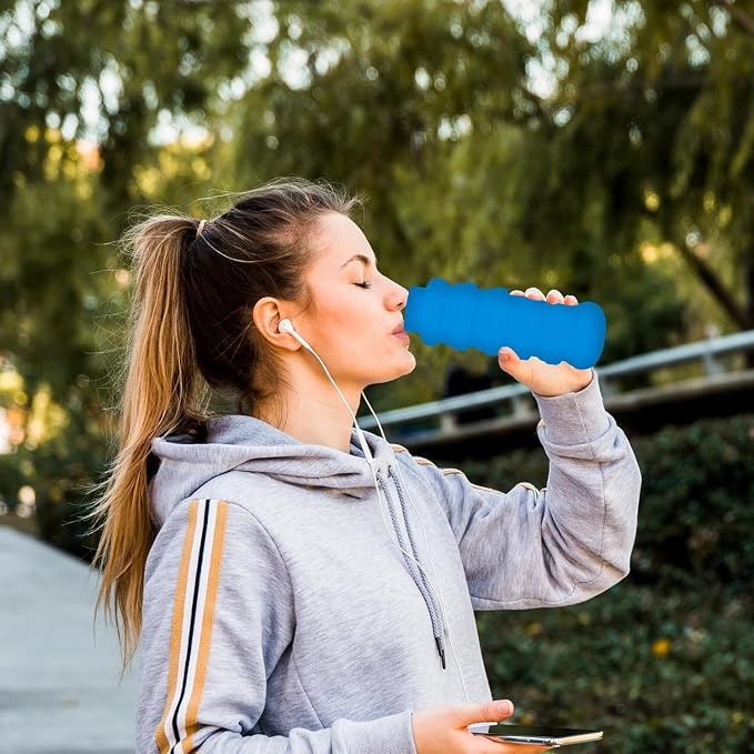 Collapsible Water Bottles 24oz, Odorless BPA-Free Silicone, Leak-Proof Foldable Reusable Bottle - Perfect for Travel Sports Gym Hiking Camping Cycling - Light Blue - Image 5