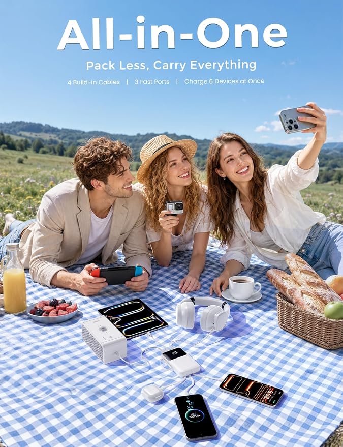 15000mAh Portable Charger Power Bank, Smaller Built-in 4 Cables White | 22.5W 50% More Capacity, 45% Smaller, Slim Travel Essential Battery Pack, 30-Min Fast Charge to 50% for iPhone/Samsung - Image 4