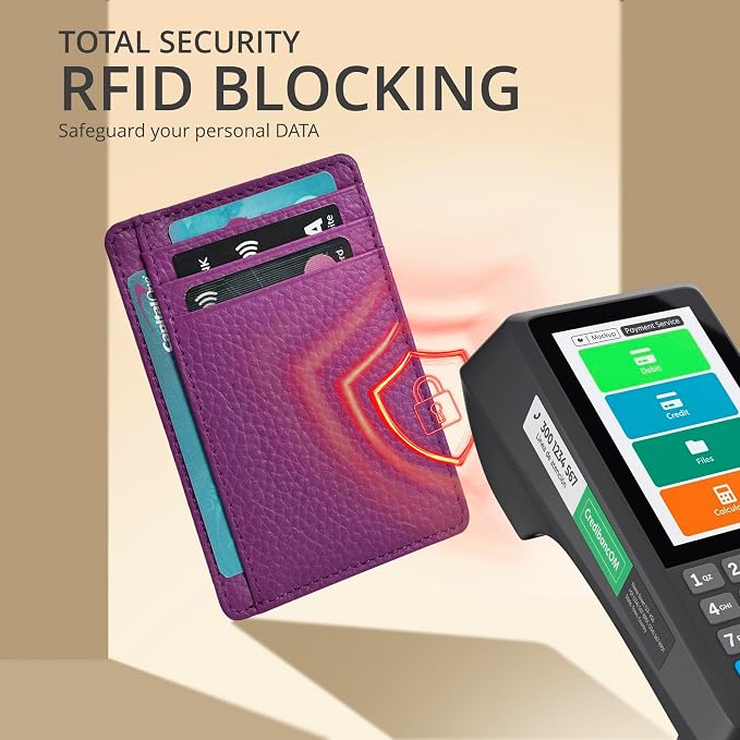 Slim Minimalist RFID Leather Front Pocket Card Holder Wallet, Fuchsia - Image 5