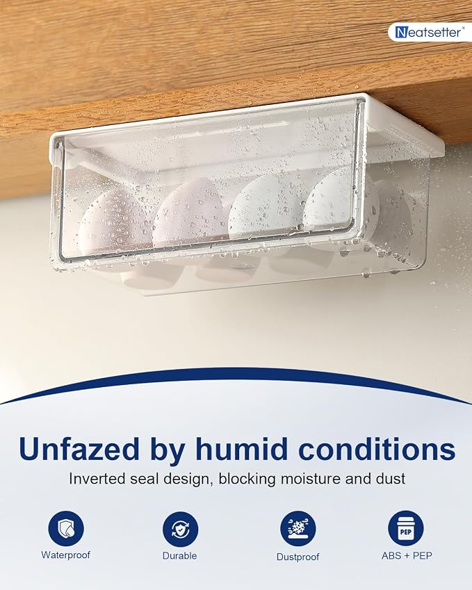 Hanging Cabinet Organizer – 33° Tilted Under Desk Drawer & Bathroom Storage – Self-Adhesive Clear Pull-Out Bins for Kitchen, Office & Vanity (Large) - Image 4