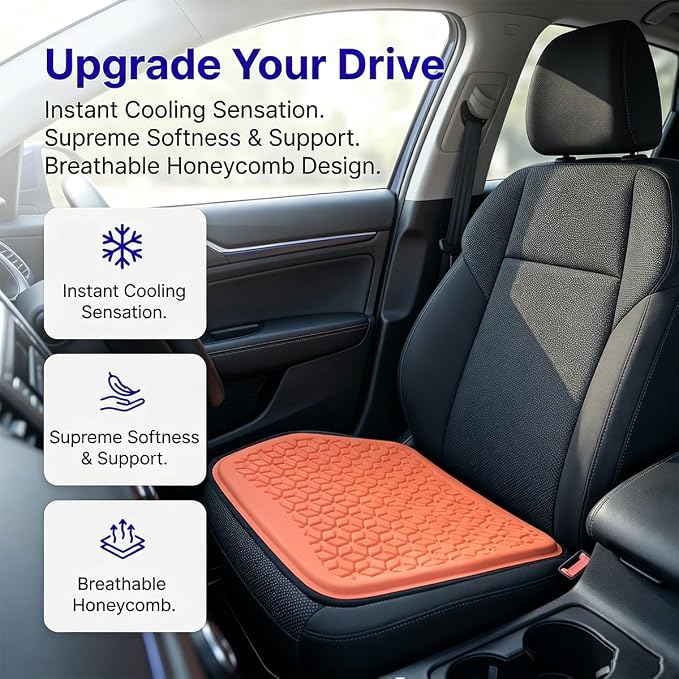 Zpana Gel Car Seat Cushion, Non-Slip & Comfortable Automotive Chair Protector Pad for Driving, Breathable Vehicle Interior Mat Cover Accessories, Universal Fit (Orange) | Comfortable Automotive Chair Protector Pad, Vehicle Interior Mat Cover Accessorie... - Image 3