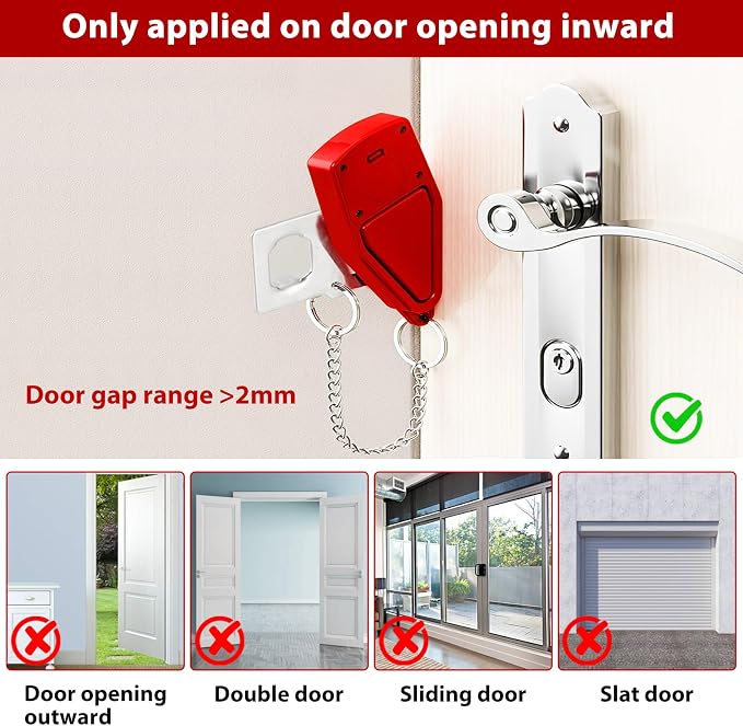 Portable Door Lock for Travel 2-in-1, Hotel Door Locks for Travelers Security, Door Lock Self-Defense Security Device for Home, Apartment, Hotel, Living Motel, School Dorm, House - Image 6