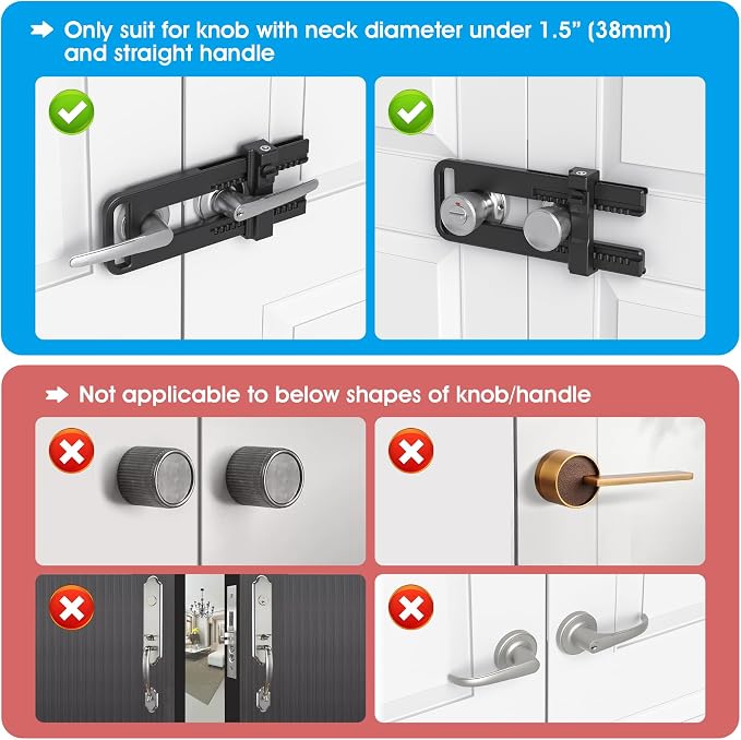 AST Childproof Double Door Security Lock, Adjustable Keyed French Door Lock | Lockout device for knobs and handles of double doors, prevent kick ins, Kids proof barricade, bigger adjustment, matte black - Image 5