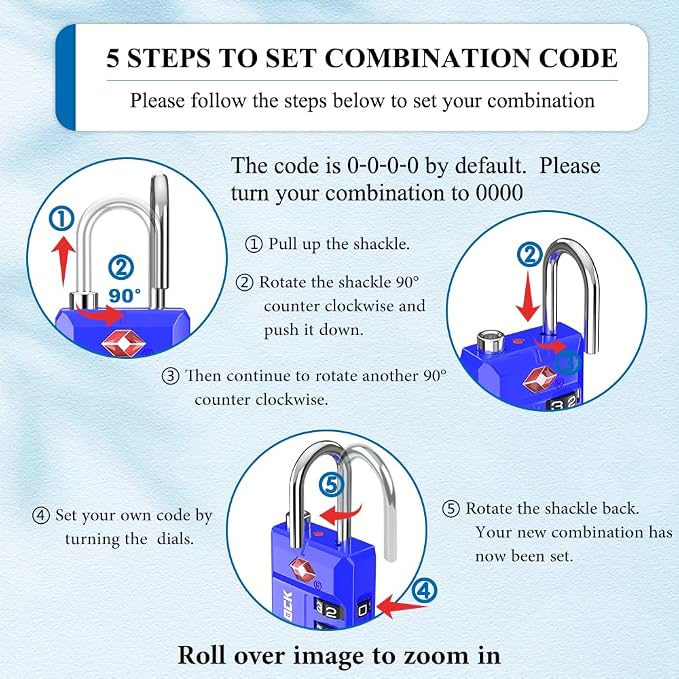 SURE LOCK TSA Approved 4-Digit Resettable Combination Luggage Locks with Open Alert, Easy-Read Dials - for Luggage, School Lockers, Gym, Office, Toolbox & Security Cases(Blue 2 Pack) - Image 6