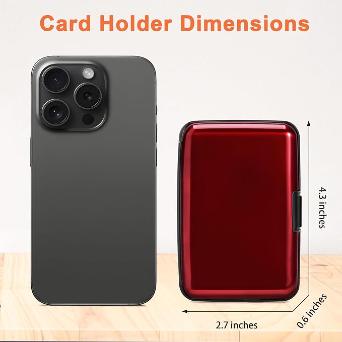 Mayski Credit Card Holder for Women RFID Blocking Wallet, Red | Card Wallets for Women Small Mini Business Metal Accordion Aluminum Alloy Hard Case for Men - Image 5