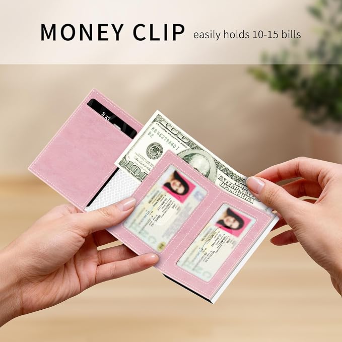 RFID Wallet Women: Stylish Security Metal Wallet for 10-12 Cards & 2 ID Windows - Smart Pop-Up Credit Card Holder & Cash Slot in Compact Trifold Design,Gift for Her(Pink) - Image 4