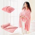 Shawl Blanket Pillow 2-in-1 with Sleeves for Office, Work, Home (Blossom Pink, 40x60) - Wearable Adult Snuggie Coat Poncho, Airplane Travel Set, Fleece Shoulder Wrap for Men and Women by Mellowdy