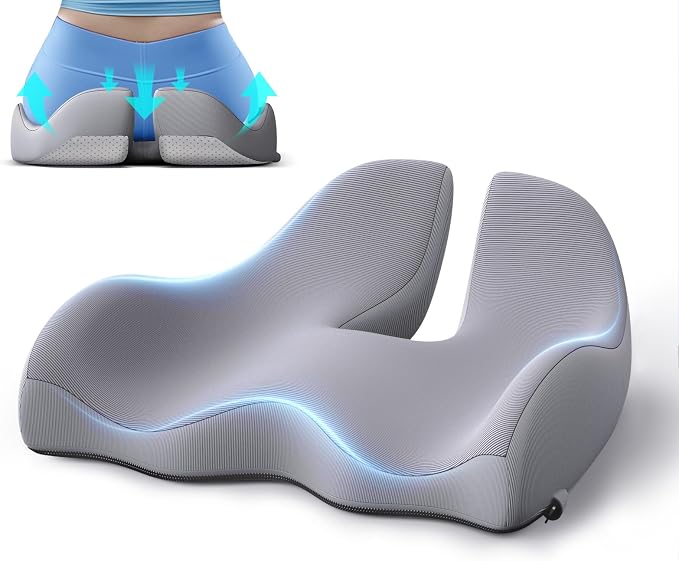 Benazcap X-Large Cooling Memory Foam Seat Cushion, Sciatica Pain Relief | Cool breathable cover, ergonomic cushion for long sitting. Eases sciatica & tailbone pain for office and gaming chairs by Benazcap