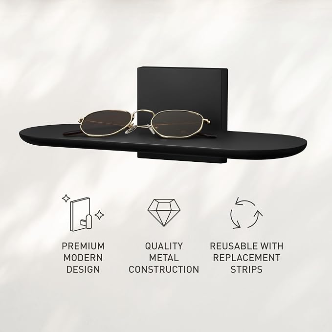 Command Decor Metal Wall Shelf, Matte Black, 1 Shelf, 8 Large Strips - Image 4