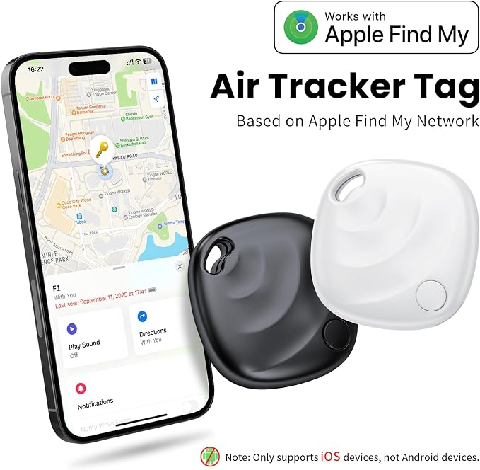 Air Tracker Tags-1 Pack, Smart Bluetooth Tracker Works with Apple Find My (iOS Only), Tracking Tag with Lanyard, Item Finder for Luggage, Key, Suitcases, Replaceable Battery(Not for Android Devices) - Image 2