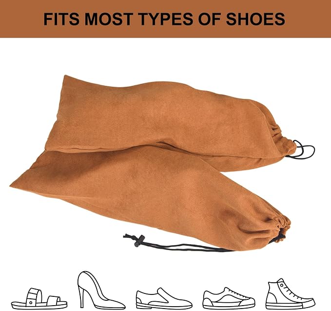 8 Pcs Single Shoe Bags for Travel with Drawstring,18"X9",Brown | Dust Resistant,Machine Washable & Reusable Storage Pouch,Travel Essentials for Women & Men - Image 3