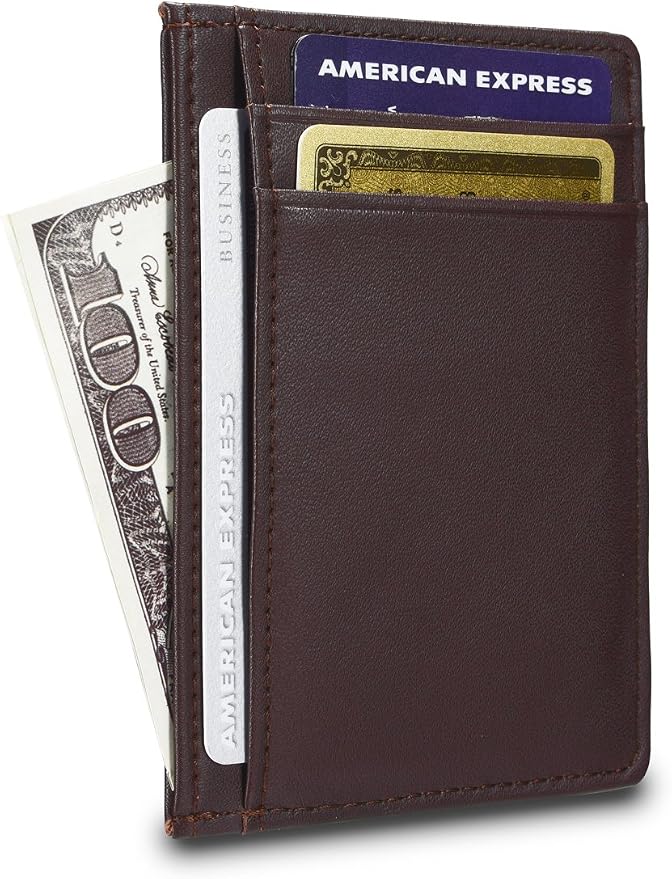 KALMORE womens Credit Holder Genuine Leather Slim Minimalist Card Case Wallet, Black With Id Window - Image 2