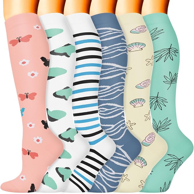 Sooverki Compression Socks for Women & Men 6 Pairs is Best Supportive Knee High Stockings for Circulation, Travel, Nurses by Sooverki