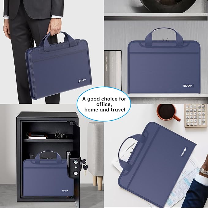 ENGPOW Accordion File Organizer,Fireproof Expanding File Folder with Multi Pockets,13 Pockets Document Organizer with Handle & Labels,Portable Home Travel Safe Storage Folder for Letter A4 Files,Blue - Image 6