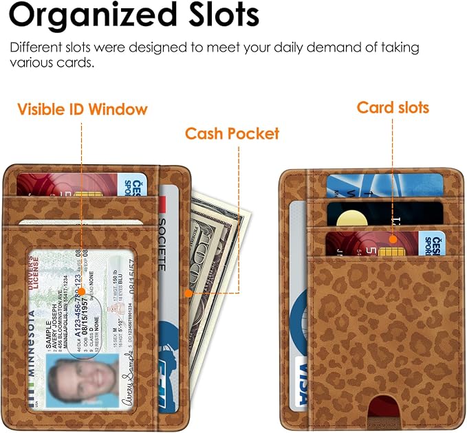 FINTIE Slim Front Pocket Wallet, RFID Blocking Credit Card Holder | Minimalist Card Cases with ID Window for Men Women, leopard print - Image 4