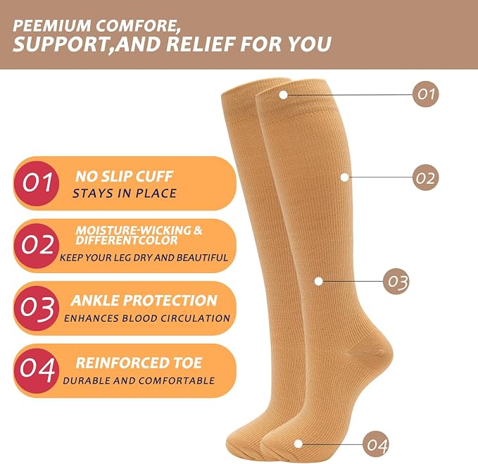 fenglaoda 6 Pairs Compression Socks for Women & Men Knee High Cute Circulation Socks for Nurse Pregnant Travel Athletic - Image 5