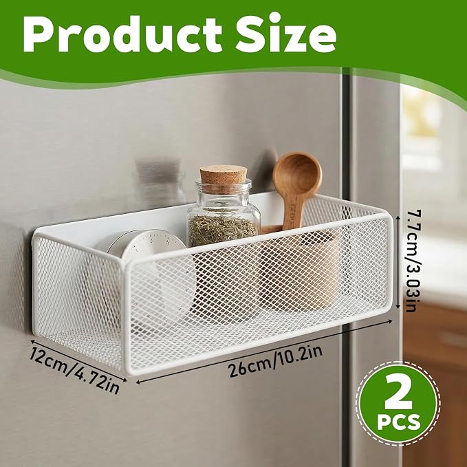 2 Pcs Magnetic Basket For Fridge | Kitchen Magnetic Storage Bin Box Containers Locker Organizer for Pegboard Refrigerator Kitchen Home Whiteboard(White) - Image 2