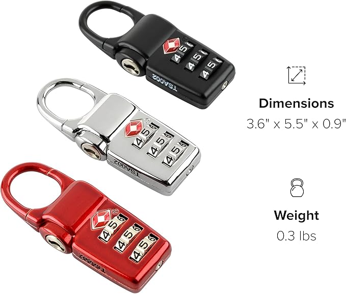 TUMI - TSA Lock Box - Combination Lock for Luggage & Backpack - TSA-Approved Locks - Travel Security Accessories - Set of 3 - Black/Silver/Red - Image 7