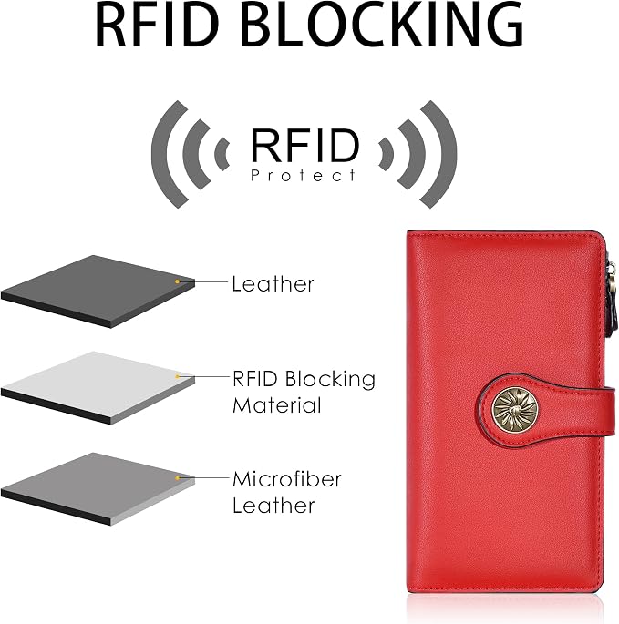 Travelambo Women's Wallet RFID Blocking Trifold Clutch Large Capacity Credit Card Holder Travel Purse - Image 5