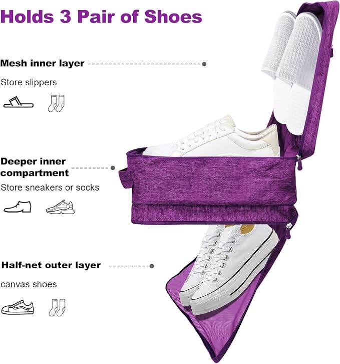 Shoe Bags for Travel,Holds 3 Pairs of Shoes,for Travel&Daily Use | Large Capacity Shoe Travel Bag,Golf Shoe Bag,Portable Dance Shoe Storage Pouch,Sneaker Storage Bag(Purple) - Image 3