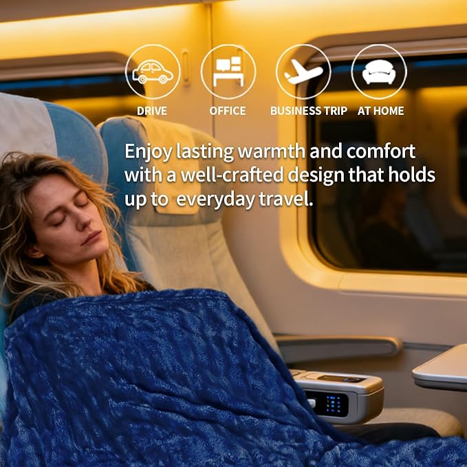 Travel Blanket and Pillow-2-in-1, Ultra-Soft&Compact,Airplane Blanket with Hand Luggage Belt and Backpack Clip,Travelers Accessories Gifts, 61x43 Inches（Navy） - Image 2