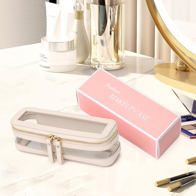 Pinkmik Makeup Brush Case Clear Travel Cosmetic Bag Beige | Slim Design, Zipper Closure, Small Purse Organizer, For Women - Image 6