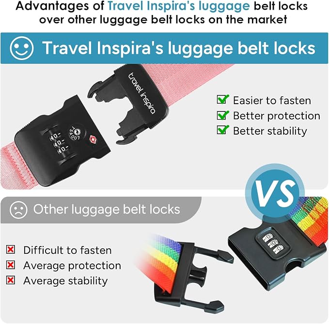 Travel Inspira Heavy Duty Luggage Straps with TSA Lock | Anti-Burst Protection; High Visibility Pink; TSA-Lock Belt with Tag; Adjustable 103-200cm; 20-28 Inch Bags; Quick Release - Image 8