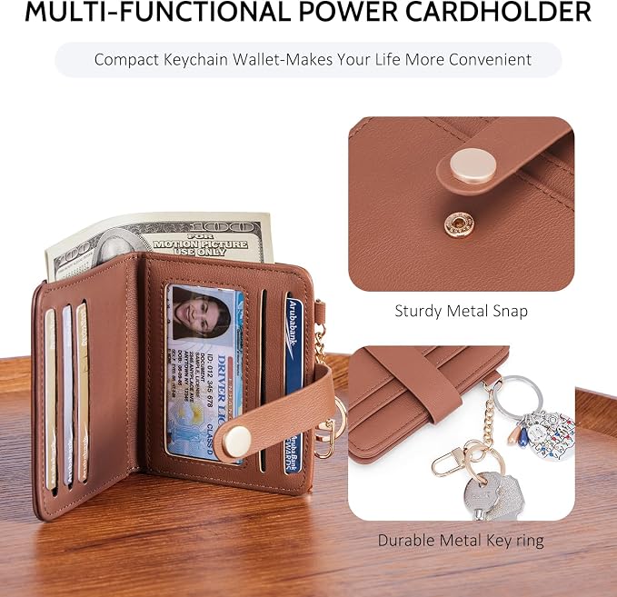 POIUGOYA Slim Wallet for Women,RFID Blocking Bifold Credit Card Holder with Zipper Coin Pocket,ID Window,Keychain - Image 3