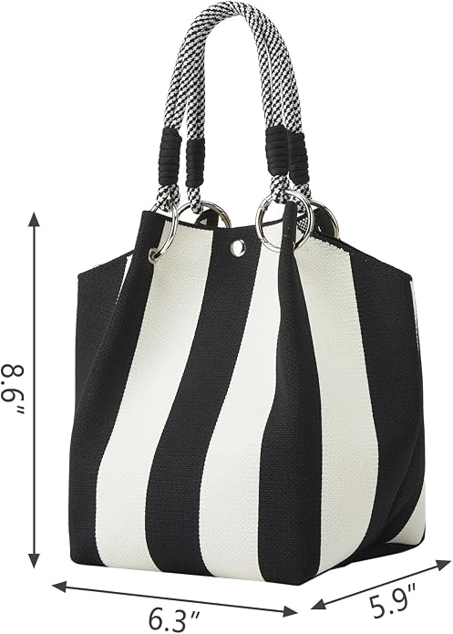 Mini Knit Tote Women Striped Crochet Bucket Handbag Small Purse Shoulder Bag Vacation Lightweight Beach Bag Travel Weekend | small - Image 7