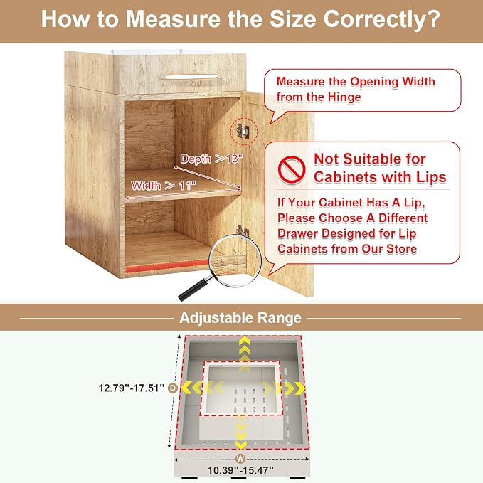 Fokyfok Pull out Cabinet Organizer,11"-16"W,13"-17"D,Expandable,Adhesive | No Drill,3 Rails,Adjustable Slide out Drawers for Kitchen,Pantry,Roll out Shelves,for Cabinets Without Lip,Bathroom,White,1PC - Image 2