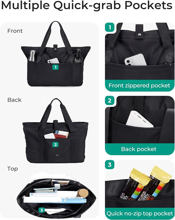 BAGSMART Tote Bag for Women, Foldable Tote Bag With Zipper Travel Shoulder Bag Handbag for Work - Image 5
