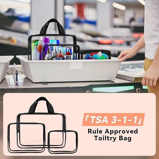 TISRATOK 10 PCS Clear Travel Bags for Toiletries, Clear Makeup Bags （Black） | 3 Size plastic clear bags with zipper handbag, TSA approved cosmetic pouch for travel, swimsuit,toy storage bags - Image 5