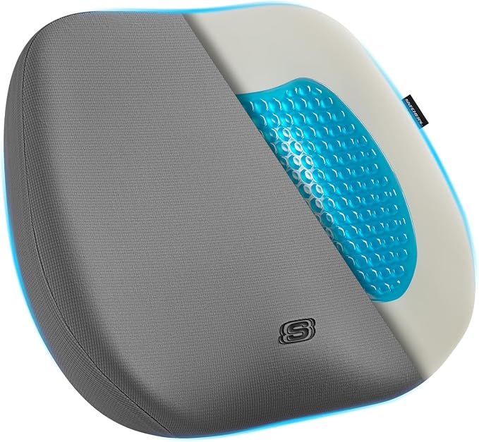 Skechers Seat Cushion Premium Gel & Memory Foam-Office Chair Cushion for Tailbone Pain Relief,Butt Pillow for Office Chair,Car seat Cushion,Long Sitting Office Workers,and Car Drivers,Gray by Unknown