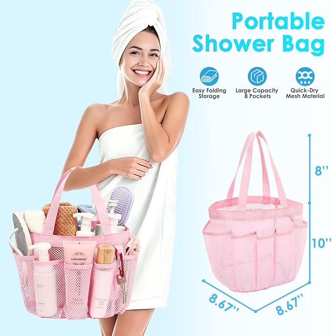 Fammart Mesh Shower Caddy Portable for College Dorm Room Essentials, Odorless Polyester Large Shower Tote Bag with Dual Handles, 8-Pocket Quick-Dry Toiletry Organizer for Travel, Beach, Camping, Gym - Image 2