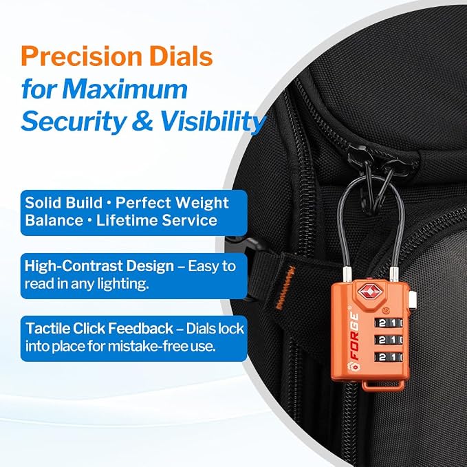 TSA Approved Cable Luggage Locks, Re-settable Combination with Alloy Body, Orange 2 Locks. - Image 4