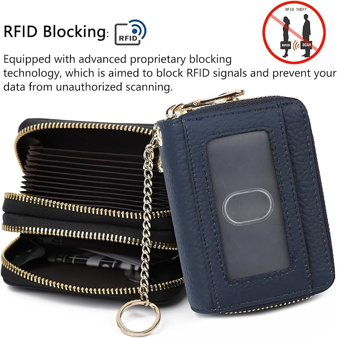 imeetu Rfid Credit Card Holder, Businese Card Case, Wallet for Women Men | Genuine Leather Card Wallet with id Window, Keychain & Double Zipper, Water-resistan Small Wallet with Gift Box, Daily Travel - Image 5