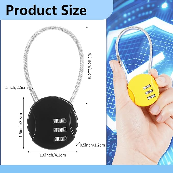16 Pack 3 Digit Combination Cable Padlock,Assorted Color | Resettable for Gym Locker Luggage Backpack, Waterproof Outdoor Security, Small Combo Lock for Travel School Storage - Image 2