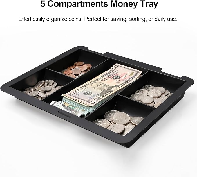 Jssmst Large Cash Box with Key Lock - Durable Metal Cash Box with Money Tray, 11.81 x 9.84 x 3.46 inches (X-Large, Pink) - Image 2