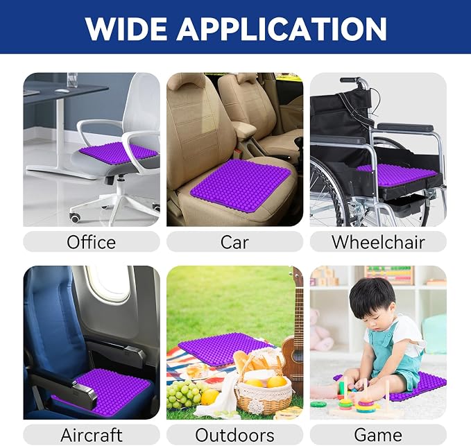 Purple Silicone Seat Cushion for Long Sitting Hours on Office & Home Chair, with 3D Non-Slip for Office Chair Cushions, Car Seats, Airplane Seat, Wheelchair Seat Cushions,Long Trips - Image 8