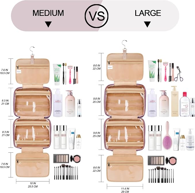 Travel Hanging Toiletry Bag for Women, with Jewelry Organizer Compartment, Medium Waterproof Hanging Makeup Accessories, Cosmetic Essentials, Toiletries Dopp Kit Set with Trolley Belt, Dark Purple - Image 3