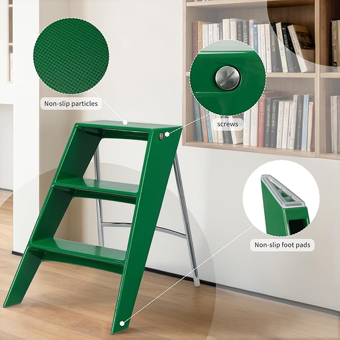 HOTEAGLE Modern Folding Chair - Multifunctional Design Doubles as Step Stool & Storage Shelf, Sturdy Engineering Plastic for Kitchen, Dining & Bistro,Green - Image 6