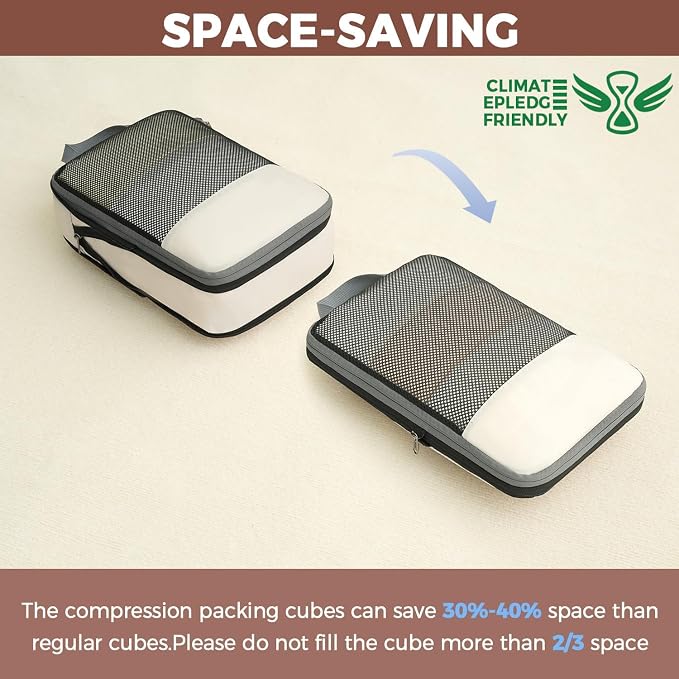 BAGAIL 4 Set/6 Set/8 Set Compression Packing Cubes Travel Accessories Expandable Packing Organizers (Half Mesh, 6-Beige) - Image 6